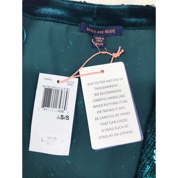 SKIES ARE BLUE Teal Sequin Belted Duster Cardigan Kimono Wrap Size XS/S New - Picture 8 of 14